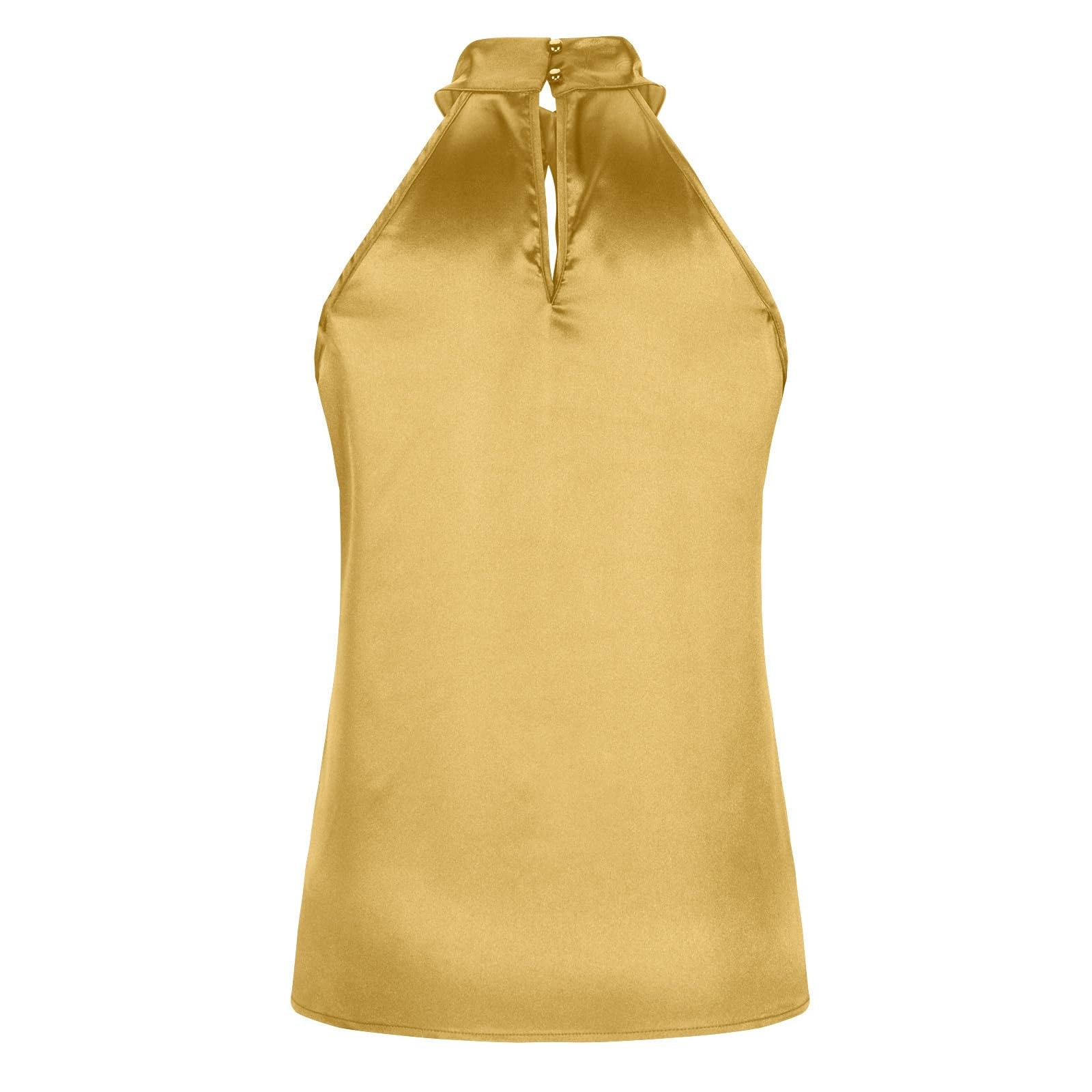 thumbnail image 5 of Blusa sin mangas de satén para mujer - Escote en U con abertura en la espalda, color liso, tejido de poliéster, prenda informal para fiestas - Tallas S/XL, 5 of 5